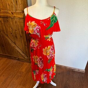 NWT | Orange / red | floral ruffle dress | Sz S